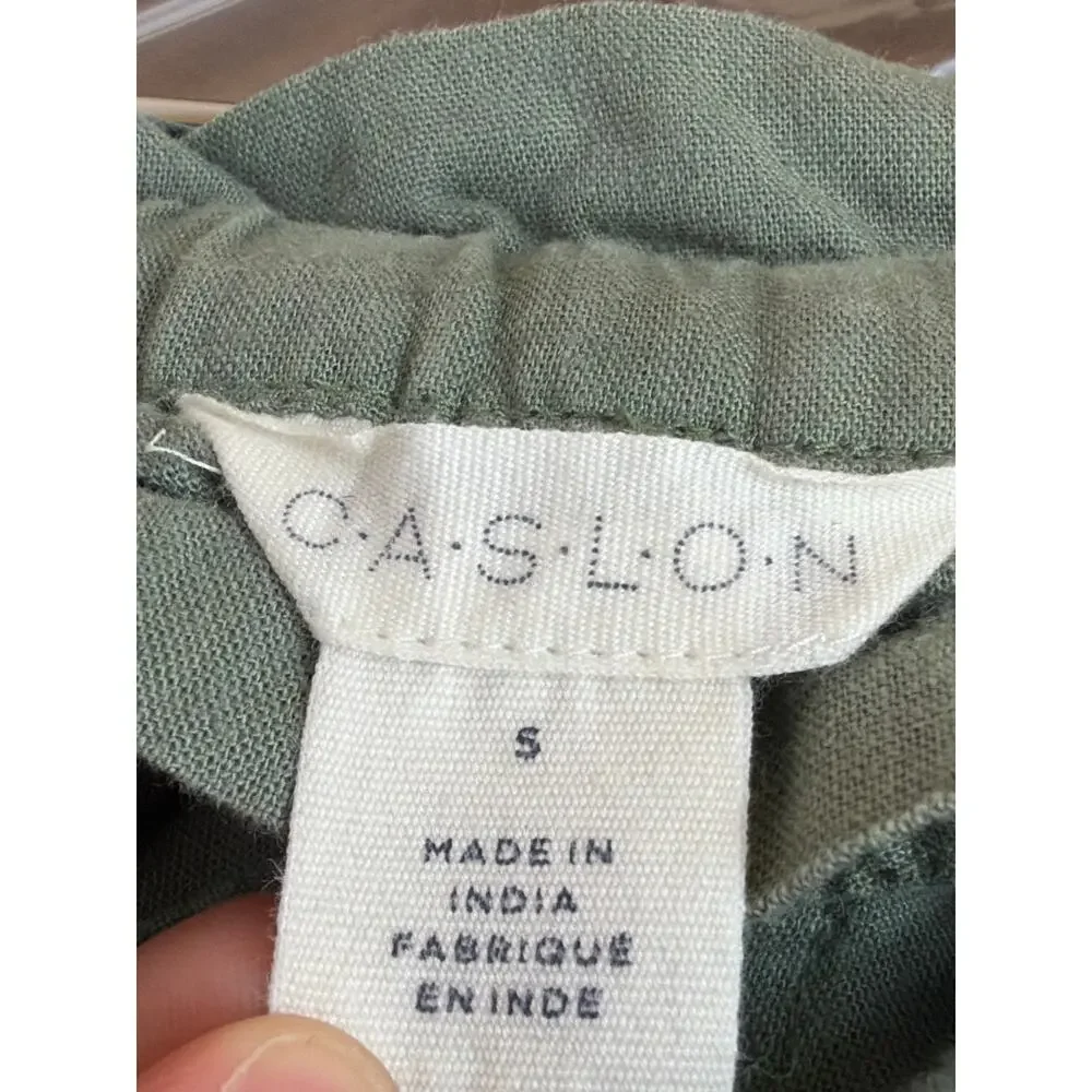 Caslon Green Linen Blend Front Slit Drawstring Waist Skirt Size S